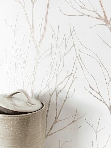 Newroom Papel pintado Blanco Ramas Tejido no Tejido - Floral Oro Rosa Ramas Romántico