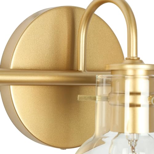 Image of KSANA Bathroom Vanity Light, 5-Light Large Gold Wall Light Fixtures, Modern Vanity Lights Over Mirror with Globe Clear Glass Shades