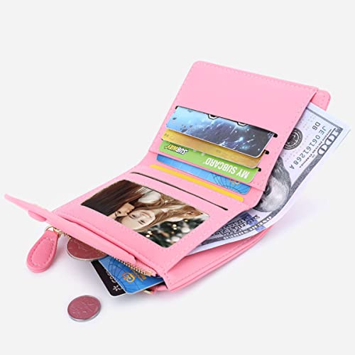 Small Wallets for Girls Kids Cute Slim Bifold Wallet Little Cash Pocket Card Holder Zipper Coin Purse for Women (Yellow)4
