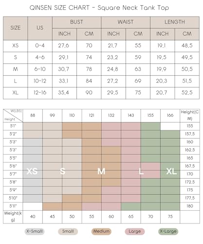 QINSEN Women's Square Neck Sleeveless Double-Layer Tank Tops Basic Tight T Shirts Black S