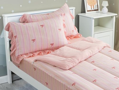 Meeting Story 3pcs Kids Comforter Set Twin Zipper Bedding Set for Girls Bow Bedding Set Princess Comforter Set for Kid All in one Zipper BeddingLightpink Twin