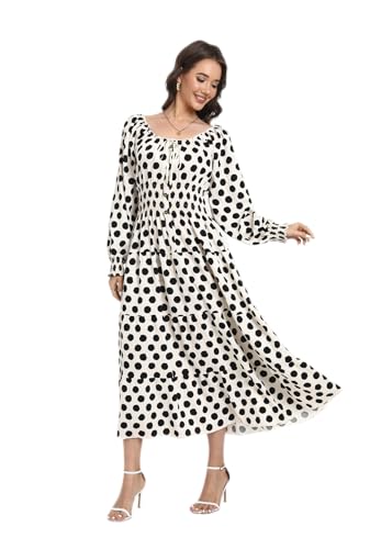 Image of OSTOO Women's 2026 Casual Long Sleeve Square Neck Smocked High Waist Flowy Maxi Dress,Boho Tiered Beach Party Dress