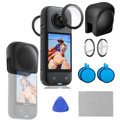 Image of Insta 360 One X3 & X2 Pro Action Camera Accessories Shock Proof Cover Protective Frame with 1 /4 Screw Hole Tripod Adapter Sports Camera Mount Black ((X3 Lens + Lens Cap))