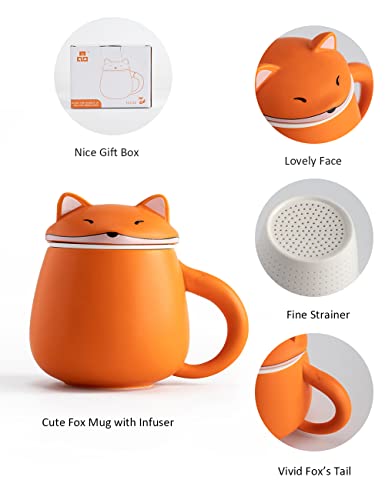 Tang Pin Orange Fox Mug With Infuser Ceramic Infusion Mug 13.5 Oz Animal Coffee Mug (Orange) #TOP2