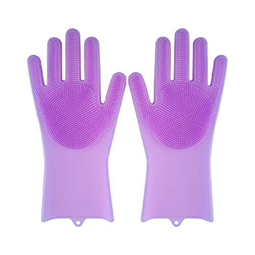 Cusstally Guantes for Lavar Platos, Gel de sílice mágico Cepillo for Lavar Platos Esponja for Lavar Platos Guantes de Goma for Fregar Cocina Guantes para Lavar Platos (Color : Purple)