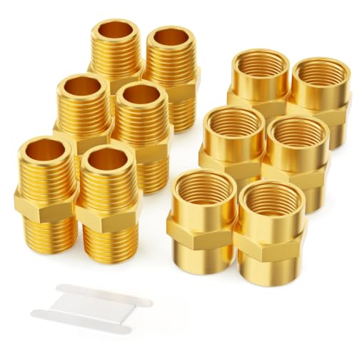 GASHER 12PCS Brass Pipe Fitting, 1/4" NPT Male & Female Nipples