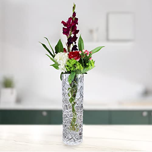Crystal Vase, 15" High, For Flowers & Decor, Frost Flower Design, Lovely Nice Shiny Piece, Suitable For All Occasions, Perfect As A Gift, #TOP6