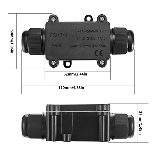 2 Stk. IP68 wasserdichte Anschlussdose, 2 Wege Außenkabel Verbinder Verteilerdose, schwarze Verlängerungskabel Abzweigdose Kabelverbinder für Kabel Außen Wasserdicht