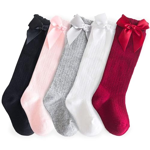 Image of CozyWay Baby & Toddler Knee High Bow Socks For Girls 5 Pack