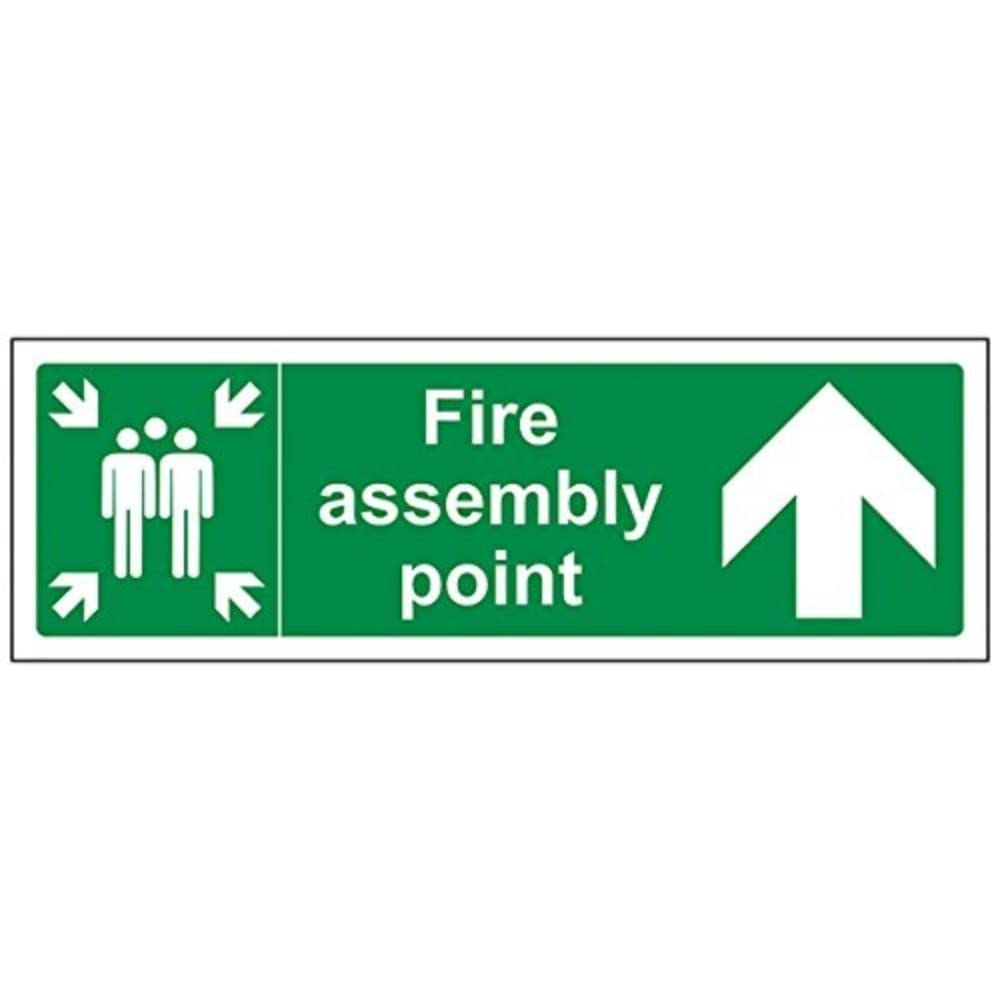 V Safety Fire Assembly Point Arrow Up Sign - 300mm x 100mm - 1mm Rigid Plastic