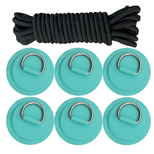 Golden Muhe 6 Pcs Stainless Steel D-Ring PVC Patch & 10 Feet Elastic Bungee Shock Cord for Sup Kayak Paddleboard Inflatable Boat (Cyan)
