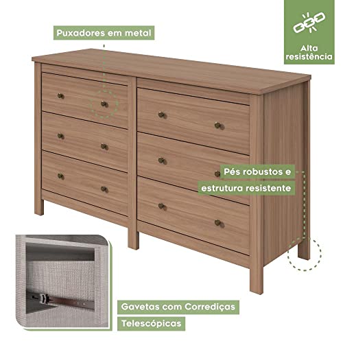 Comoda Horizontal 6 Gavetas Maggiore Lopas Carvalho Naturale
