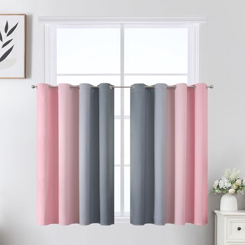 Image of Estelar Textiler Grey and Pink Ombre Short Blackout Curtains 36 Inch Long, Thermal Insulated Grommet Small Half Window Drapes for Cafe /Basement /RV Camper /Kitchen, 52Wx36L, 2 Panels