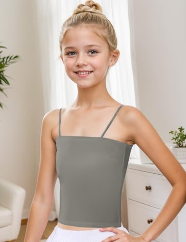 SEAUR 2 Pack Girls Tank Tops with Shelf Bra Basic Cami Undershirts Teen Training Bras Spaghetti Strap Thin Padded Bralette3