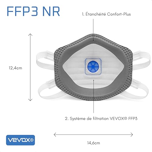 VEVOX® Masque FFP3 – Lot de 20 – Masques travaux, chantier et bricolage – vue 4
