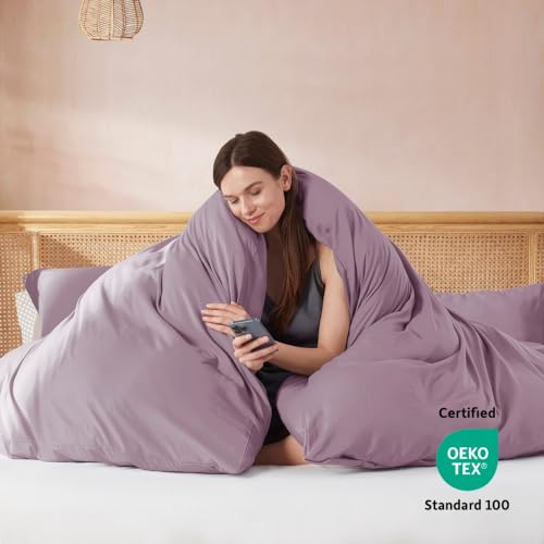 Nestl Queen Duvet Cover Set with Comforter Insert - Dusty Purple 4 Piece 90x90 Duvet Cover & 2 Pillow Shams with White Quilted Down Alternative Comforter, Ultra Soft, All Season
