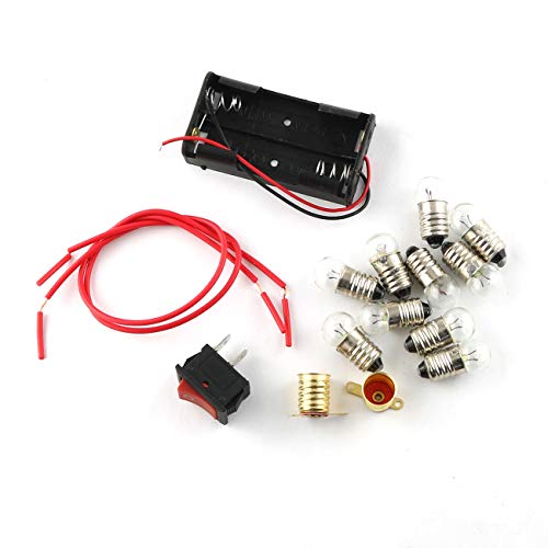 E-outstanding Electrical Circuit Experiment Tools Physics Science Lab Basic Circuit Learning Starter Kit Electricity Experiment Set 10 3.8V Bulb, 1 Battery Box, 1 Switch Button, 2 Wires, 2 Lamps