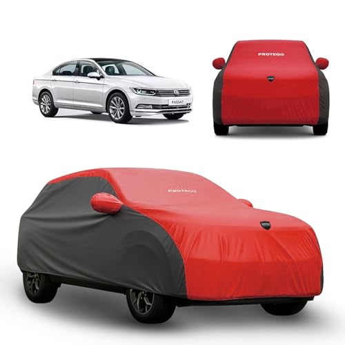 Image of PROTEGO Prime Series India's 1st Anti-Tear Car Cover for Volkswagen Passat | Heavy-Duty, Custom Fit, All Weather | 100% Waterproof, Windproof & Hail Resistant | 2-Year Warranty | Red + Black
