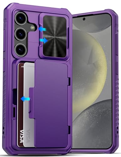 ATATOO for Samsung Galaxy S24 Wallet Case, Built-in Card Holder(Store 4-5 Cards) & Slide Camera Cover & Kickstand, Military Grade Protection, Shockproof Rugged Case for Galaxy S24 6.2', Dark Purple
