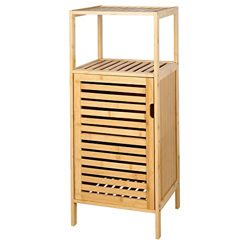 Edaygo Estantería de Bambú con Puerta Mueble Auxiliar Estrecho Capacidad de Carga 29 kg, 36,5 x 33 x 87 cm Cover