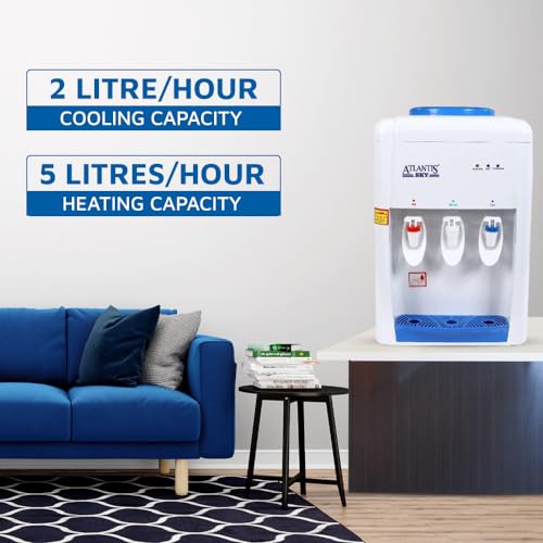 Image of ATLANTIS Sky Table Top Water Dispenser | Smart Glass Push-Pull Taps With Hot, Normal & Cold Water | 1 Year Warranty | 2L Per Hour Cooling Capacity, Multicolor