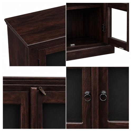 Image of SONA ART & CRAFTS Sheesham Wood Wooden Crockery Cabinets with Glass Door | Wooden Showcase Almirah | Book Shelf Crockery Unit for Home & Kitchen Living Room - (Walnut)