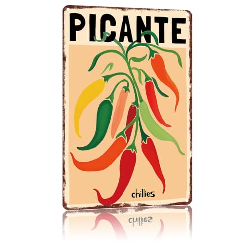 Metal Signs Picante Chillies Poster Vintage Signs Retro Aluminum Tin Sign For Kitchen Office Home Bar Cafe Decor 8X12 Inch