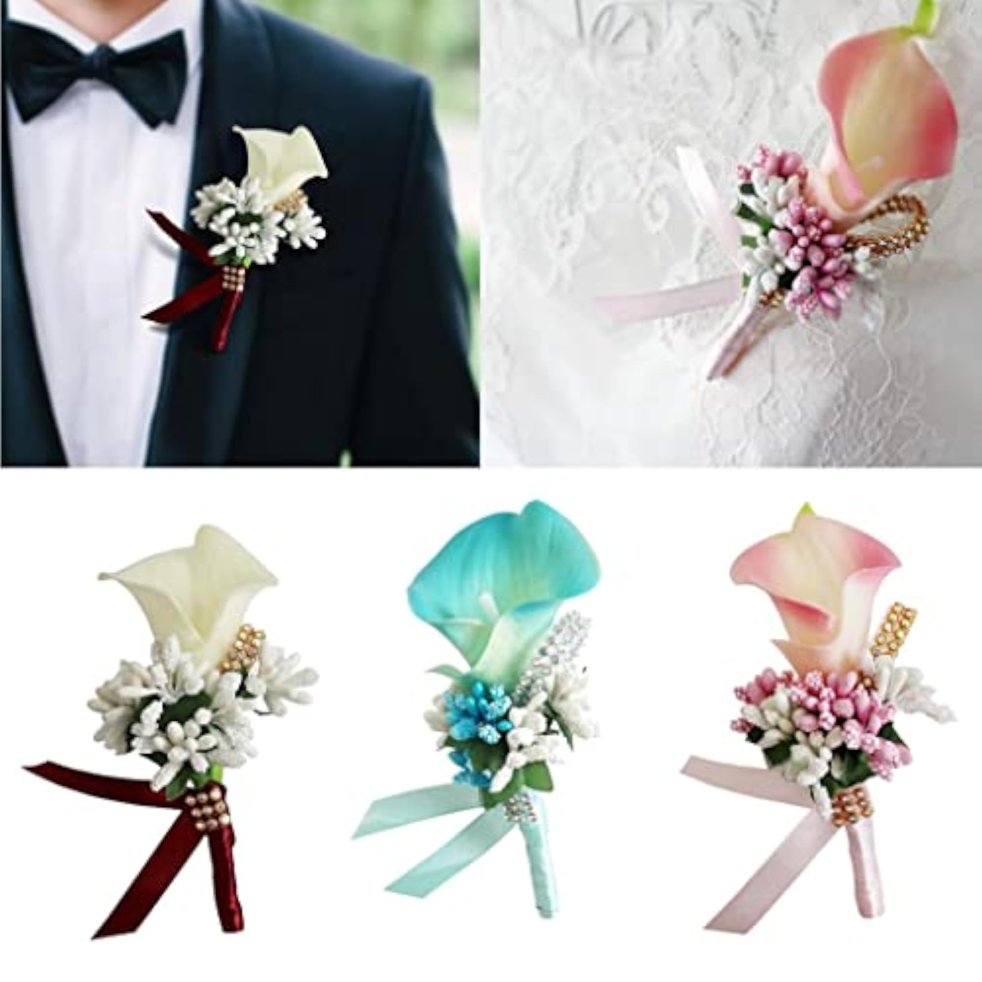 3 Pack Cute Calla Berry Rhinestone Bridal Wedding Corsage