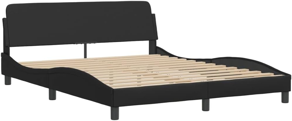 vidaXL Bed Frame Dover, Double Bed, Bedroom Furniture, Bed Base, Platform Bed Frame, Mattress Foundation, Modern Style, Black 59.8"x79.9" Queen Faux Leather