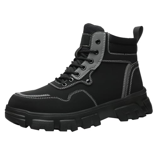 Botas de hombre de construcción alta, resistentes a los pinchazos y dedos, resistentes al viento y al agua, para primavera e invierno, zapatos forrados para hombre, Negro , 38 EU