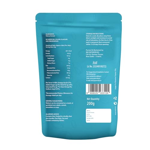 Image of Purevida Walnuts 200gm | Natural, Crunchy & Nutritious | Rich in Omega-3, Protein & Antioxidants | Supports Brain & Heart Health | Gluten-Free | Ideal for Snacking, Baking & Cooking (Pack of 3)