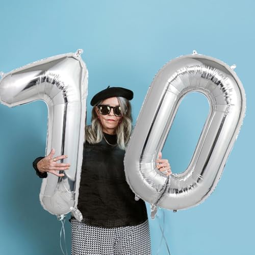 Image of Number Balloons Silver Party Balloon - Giant Number 70 Balloon, 40 Inch Large Balloon for 70th Birthday Decorations, Silver Party Supplies for Anniversary