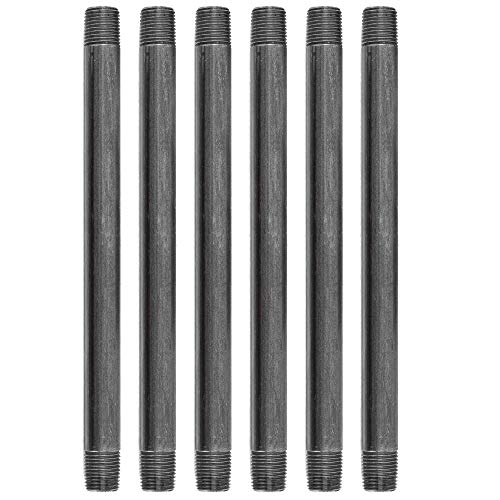 PIPE DÉCOR 1/2” x 11” Malleable Cast Iron Pipe Nipple, Pre-Cut Connectors, Industrial Steel Grey Fits Standard Half Inch Black Threaded Pipes Nipples and Fittings, Build Vintage DIY Furniture, 6 Pack by PIPE DECOR - Used condition - US$17.88