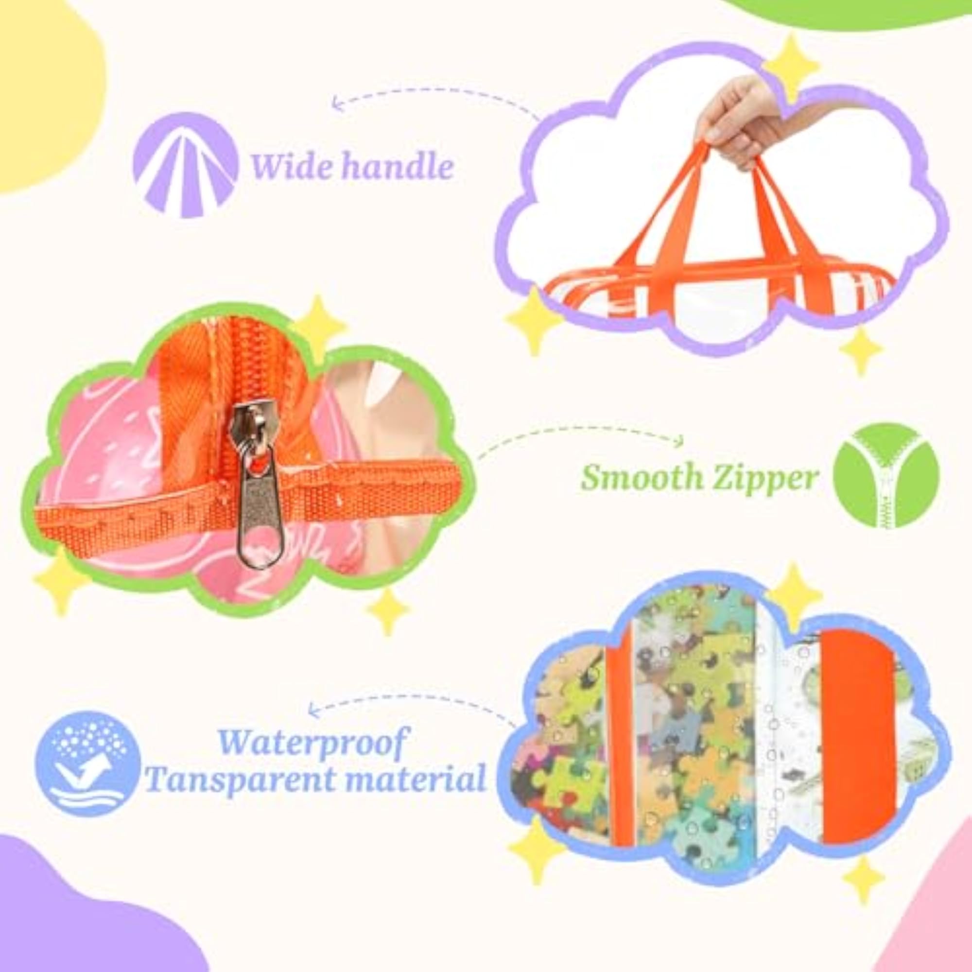 6PCS Large Toy Storage Bags, Reusable Transparent PVC