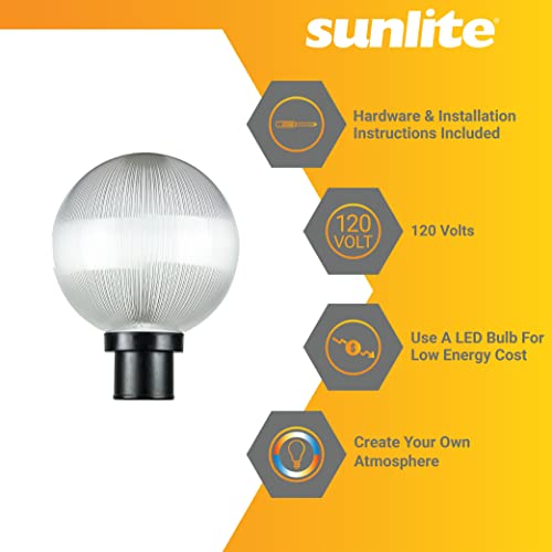 Sunlite 47246 10" Post Mount Globe Light Fixture, 1 Medium Base (E26) Socket (60W Max. A19 Bulb Not Included), Uv Resistant Materials, Etl Listed For Wet Location Use, Prismatic Globe With Black Base #TOP2