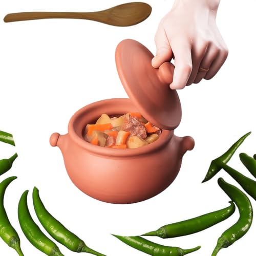 Small Earthenware Clay Mud Eathern Terracotta Cooking Pot Pottery Cazuela Cookware with Lid Natural Stovetop Stove Top Stone Stew Rice Unglazed Mexican Indian Kitchen Oven Terra Cotta Handcrafted Traditional Healthy (0.6 Quarts - Size1)