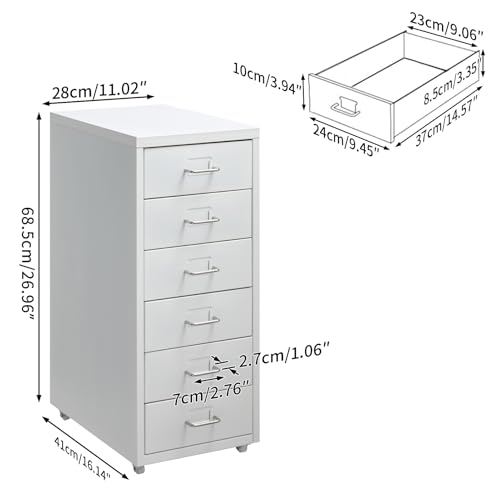 Miniatura 3 de Hollyhome Archivador Metalico, Organizador De Archivos Con Para Del 6 Cajones, Gabinete De Almacenamiento De Organizador Cajonera Con Ruedas El Hogary La Oficina, Blanco