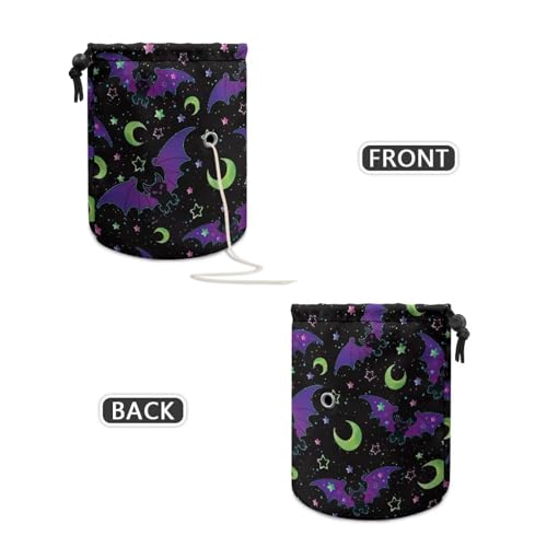 Image of Sellikakes Halloween Bats Moon Yarn Bag Crochet Storage Organizer with Drawstring, Crocheting Storage Bag Organizer Yarn Holder for Crocheting Project Store Skein Ball, Short Knitting Needle