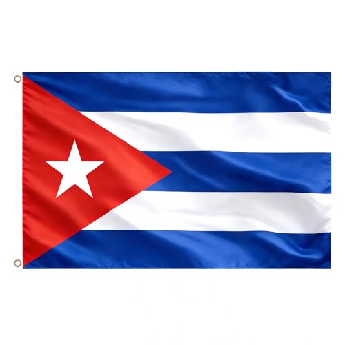 AhfuLife Drapeau cubain 1,5 x 0,9 m pour décorations de fête, grand drapeau cubain en polyester double face avec œillets en laiton pour la fête nationale de la culture, décoration de jardin, rue