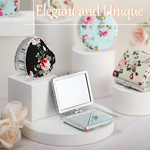 9 Pcs Retro Compact Mirrors Portable Compact Travel Mirror Flowers Folding Mirrors Vintage Purse Mirrors Floral Pocket Mirror For Women Girls Beauty, Round, Square, Heart (Silver Edge,Peony Pattern) #TOP6