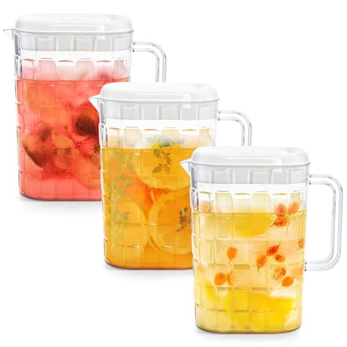 Kingrol 3-Pack Half Gallon Plastic Pitchers with Lids, 2 Quart Fridge Juice Pitcher for Water, Lemonade, and Iced Tea, BPA-Free, Shatter-Resistant, Easy-Pour Spout