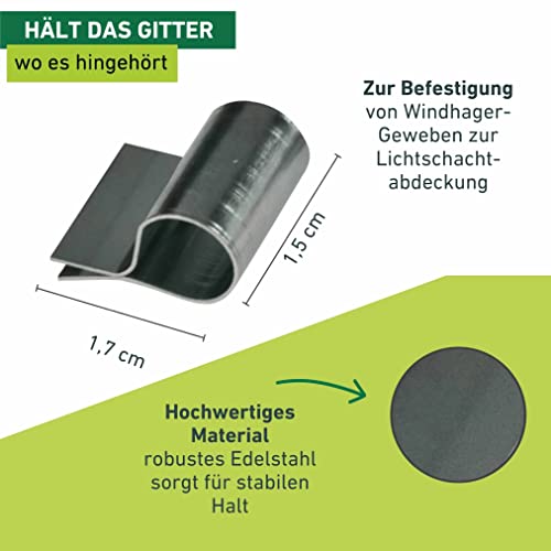 Windhager Befestigungsklammern Edelstahl, Lichtschachtabdeckungen, Kellerschachtabdeckungen, Befestigungs-Clips, Befestigungs-Set, 12 Stück