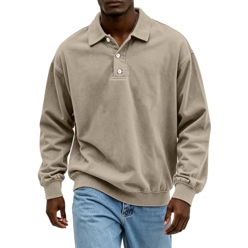 Washed Polo Shirts for Men Big and Tall Long Sleeve Tshirts Casual Pullover - image 2