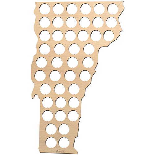 All States Beer Cap Map Vermont &ndash; 9,8x16 inches &ndash; 43 caps &ndash; Vermont Beer Cap Holder &ndash; Birch Plywood
