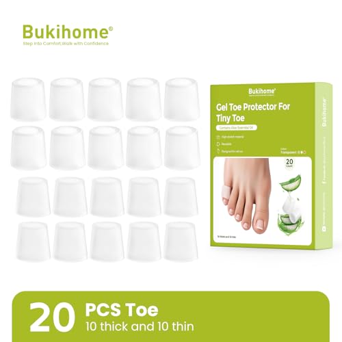 Image of Bukihome Silicone Toe Protectors - Silicone Open Pinky Toe Sleeves for Hammer Toes, Corns, Calluses, Blisters - Soft Gel Protector Toe Cushions for Pain Relief - 20 Count (10 Thick +10 Thin)