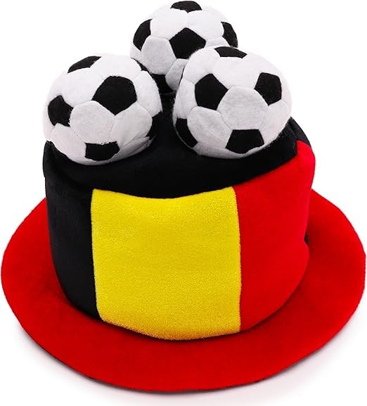 Toyland® Belgique Chapeau Haut de Forme Fantaisie pour Fan de Football avec Footballs 3D - Parfait pour les Fêtes de L'Euro/Coupe du Monde/Football et les Célébrations en Belgique - 8 Pays Disponibles