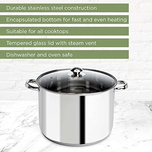 Ecolution ESTL-4512 Stainless Steel Stock Pot With Encapsulated Bottom Matching Tempered Glass Steam Vented Lids thumb #1