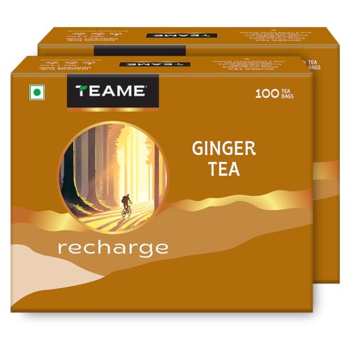 Image of TE-A-ME Charge Ginger Black Tea, 100 Bags (Pack of 2) | Black Tea Bags 200 pieces