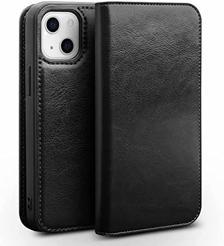 Étui portefeuille iPhone 14 avec fentes pour cartes et béquille de support amovible en cuir