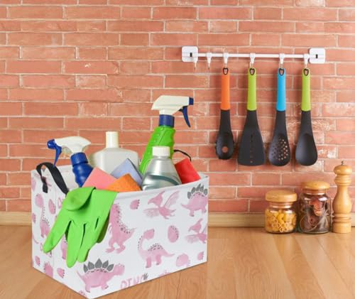 Image of Rectangular Pink Baskets,Dinosaur Basket Cute Storage Basket Organizer for Kids Room Dinosaur Decor ,Clothers,Toys Box,Books,Kid's Gifts Storage. (Pink Dinosaur)